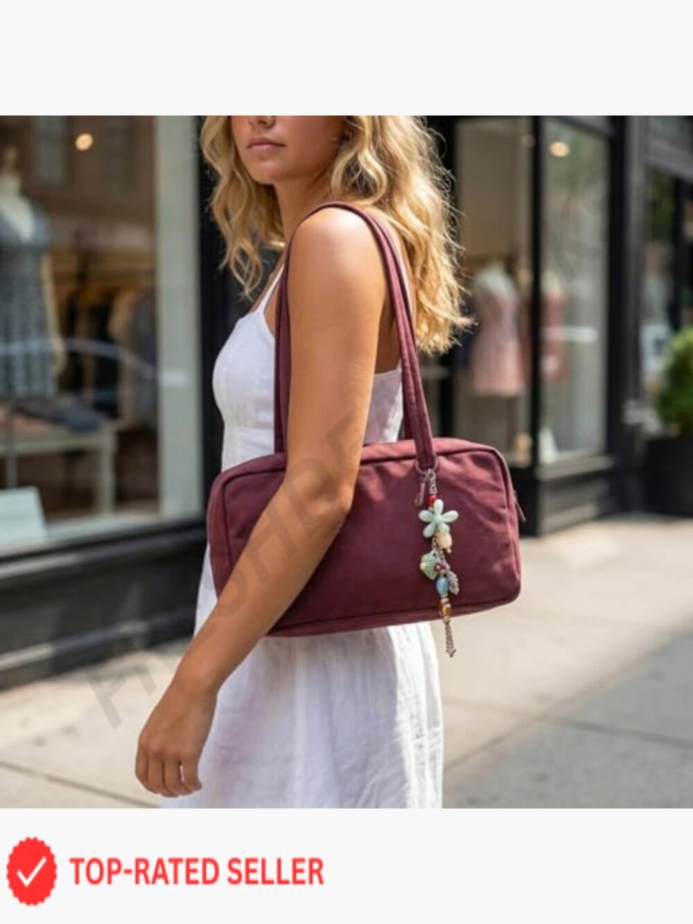 Slouchy Lightweight Bowler Bag East-West Design With Charm Loop Everyday Outings - Picture 2 of 7